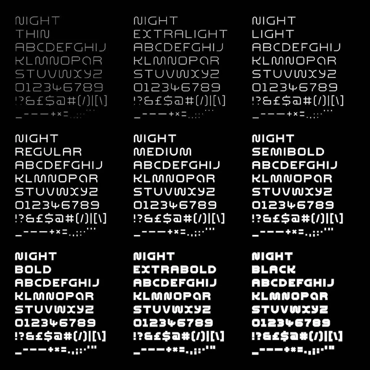 Night Variable Display Font - Nine Weights 