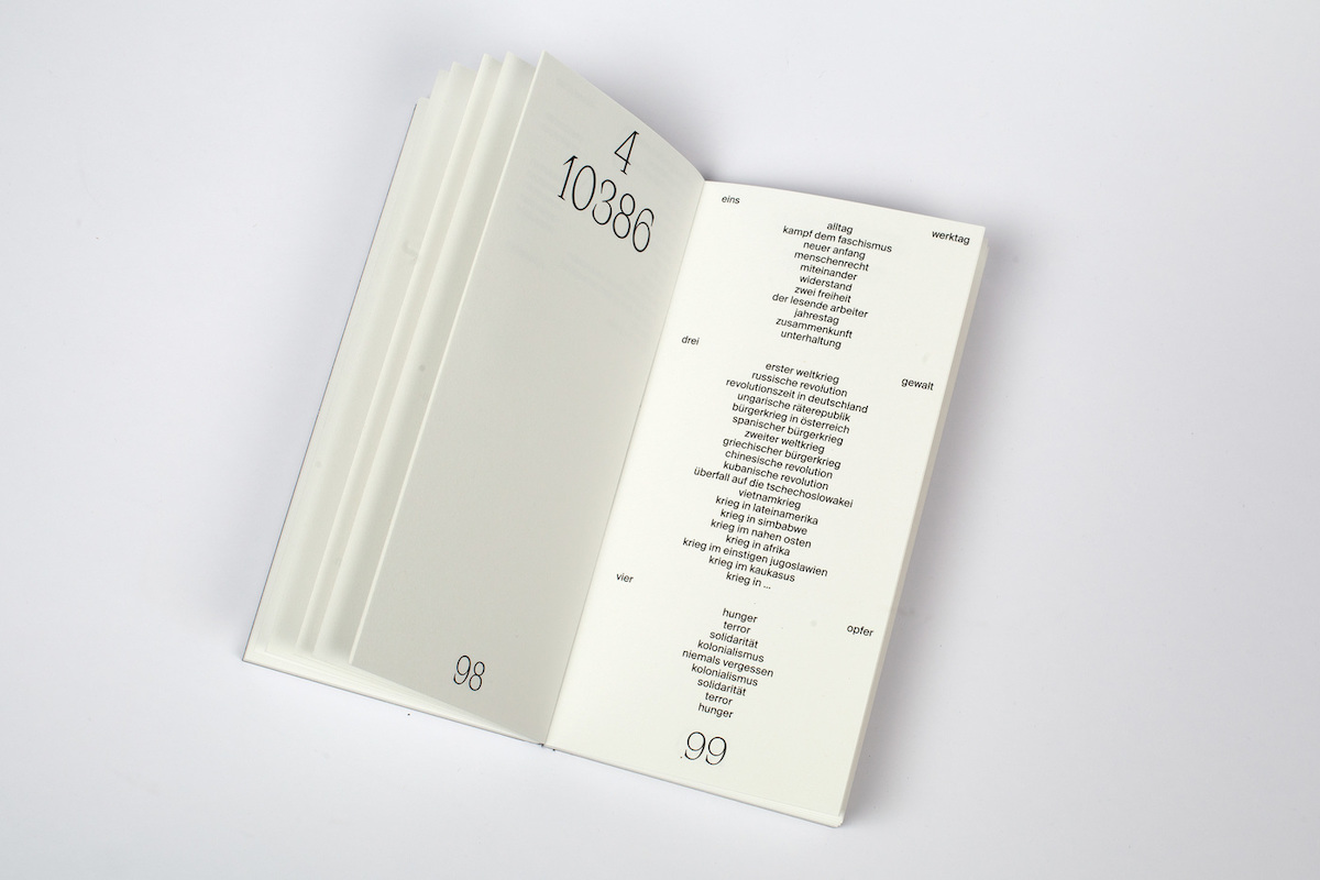 Blaze Type's Apoc font in-use, 'Table Poems' book design by Sophia Krayc. 