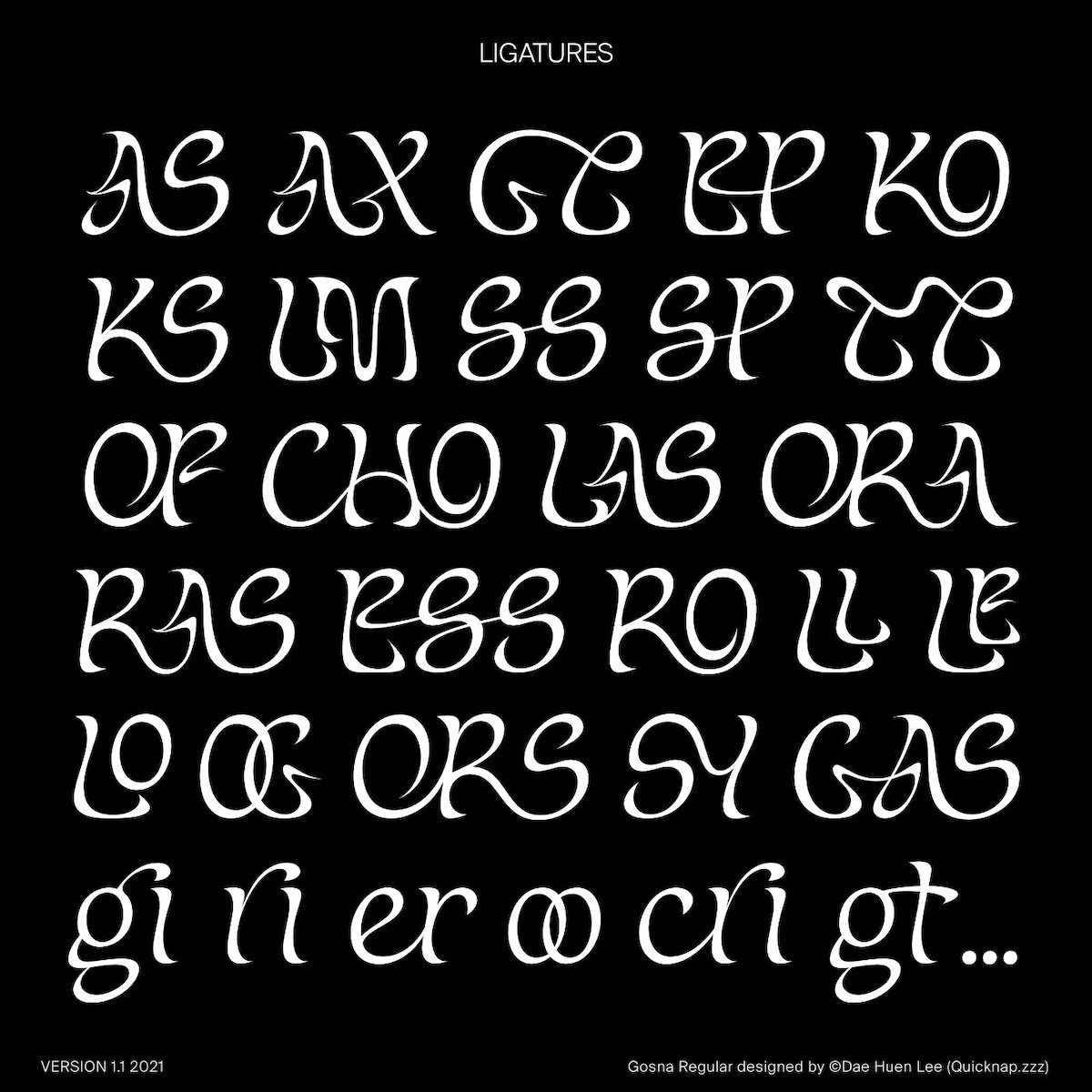 Gosna display typeface ligatures