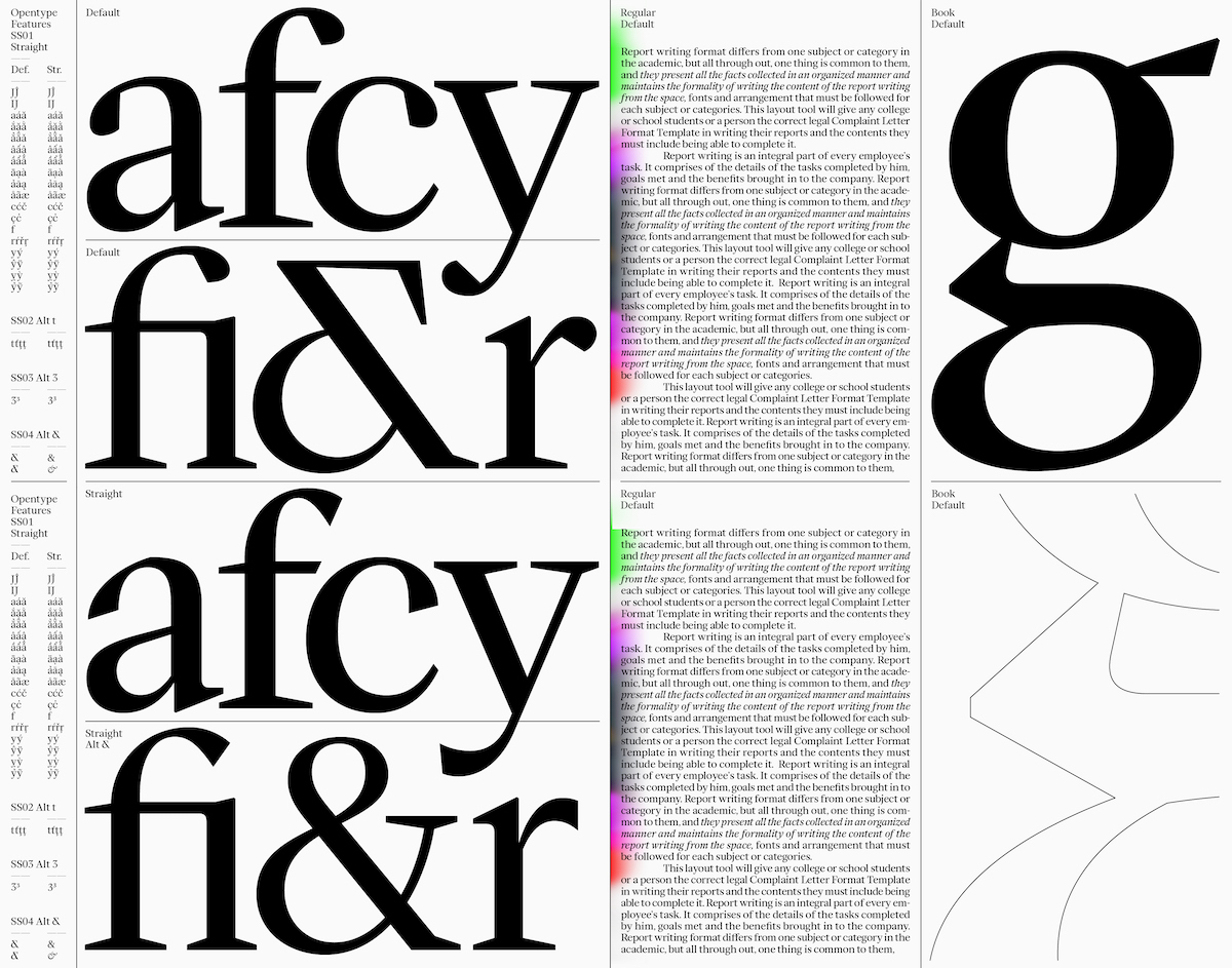 Type specimen for Extraset's new typeface ES Face, designed by Alex Dujet.