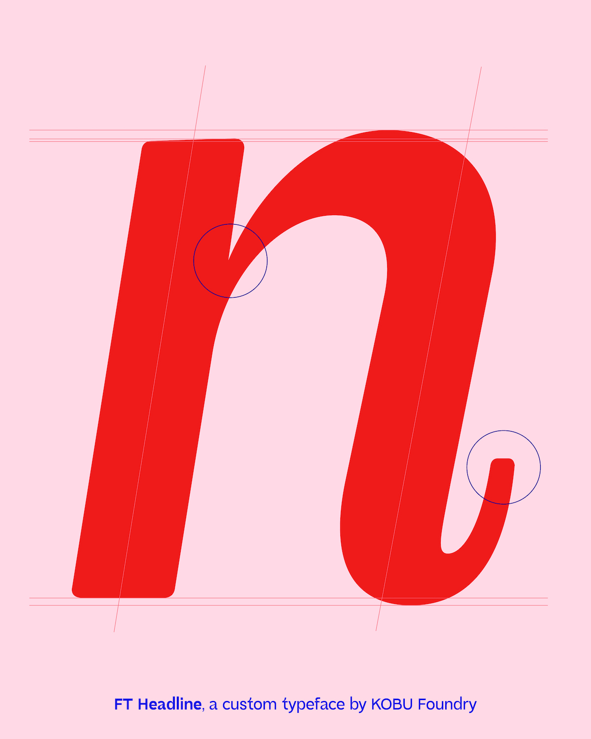 FT Headline, a custom font by KOBU Foundry. Letter 'n' in red on a pale pink background. 